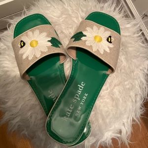 Kate Spade Jute Seraphina Green Daisy Bumble Bee Slide Sandals